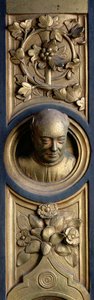 Zelfportret op een rondel van het frame van de Poorten van het Paradijs (Oostdeuren) 1425-52 (verguld brons) (detail)